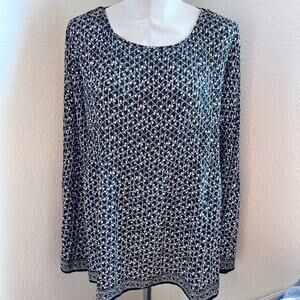 Max Studio black white rouched long sleeve loose fit Womens blouse 2XL plus